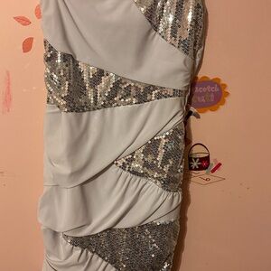 Silver Sequin Ruched Dress